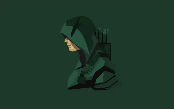 4K Ultra HD comic-style Green Arrow in profile, wearing a hood and quiver, set against a dark green background for PC desktop wallpaper.