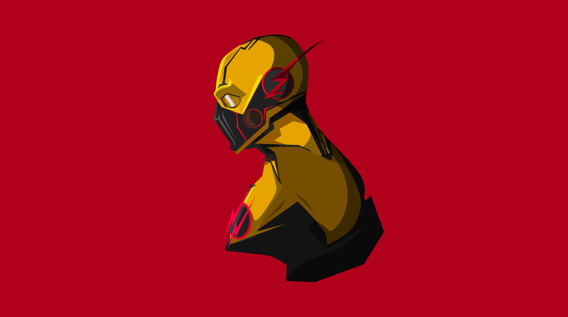 Comic-style 4K Ultra HD PC desktop wallpaper featuring Reverse-Flash in a dynamic, bold red background with detailed yellow and black suit design.