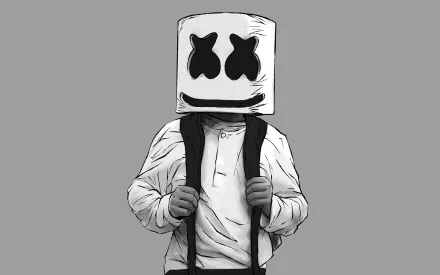 Marshmello, the DJ, stands in front of a vibrant background, creating an energetic atmosphere.