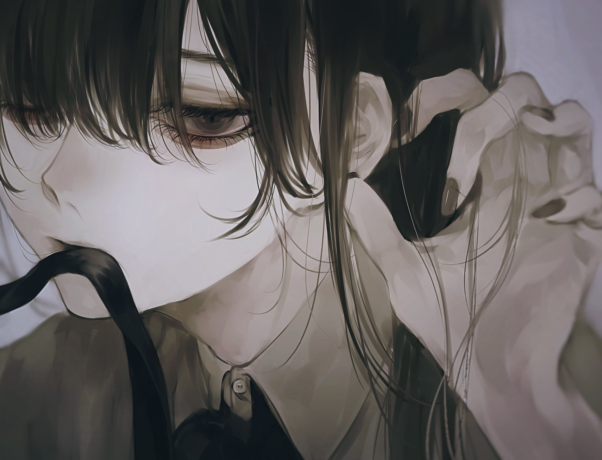 Download Black Eyes Black Hair Long Hair Anime Original HD Wallpaper by 千務（せんむ）