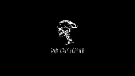 HD desktop wallpaper featuring a black background with a white skeletal illustration and the text Bad Vibes Forever, associated with rapper XXXTentacion.