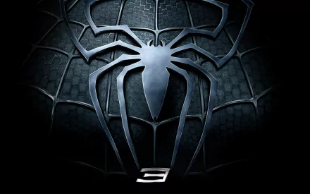 HD PC desktop wallpaper featuring the Spider-Man 3 movie logo with a metallic spider symbol on a dark web-patterned background.