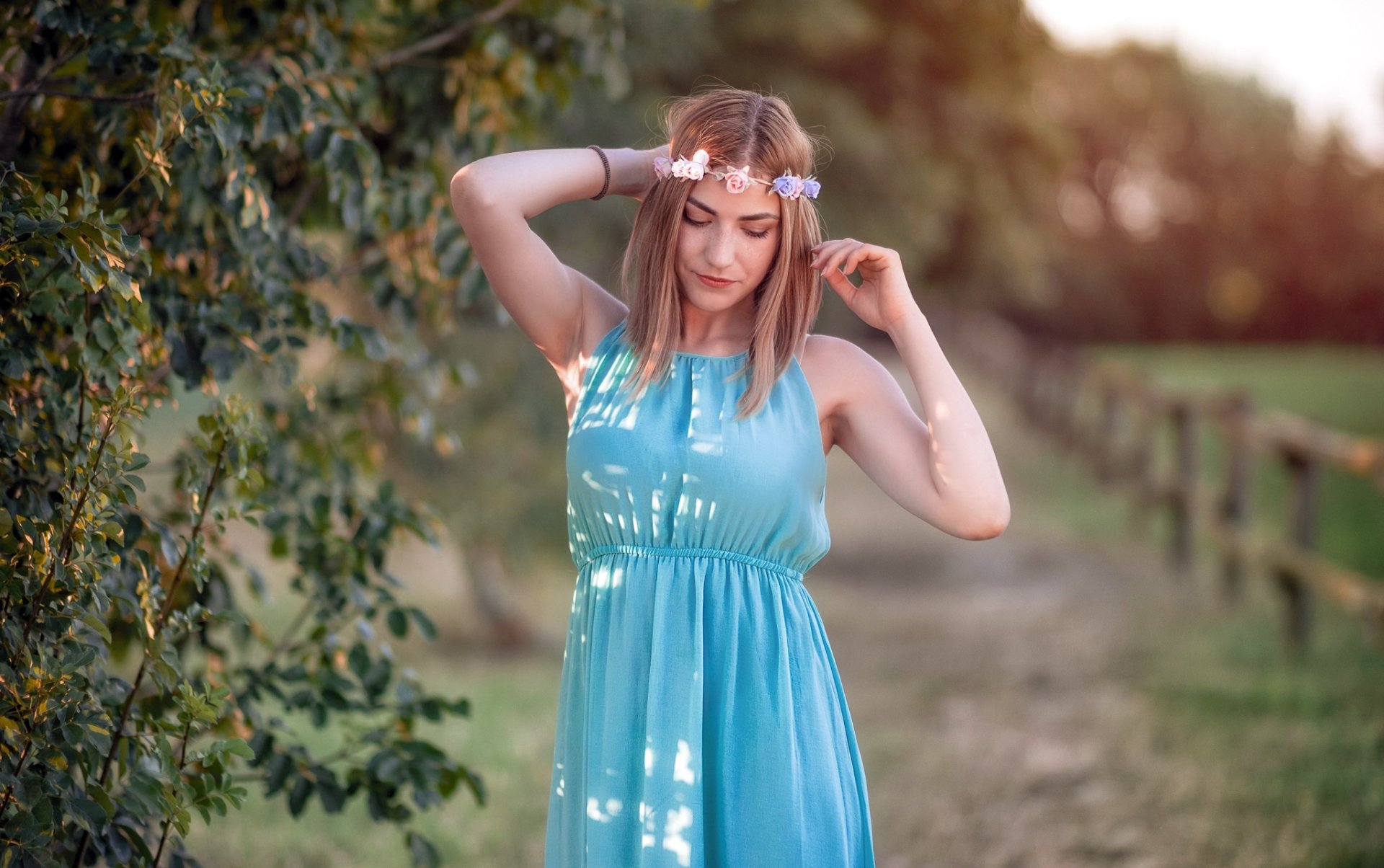Download Brunette Depth Of Field Blue Dress Model Woman Mood HD Wallpaper by Antonio Pedroni