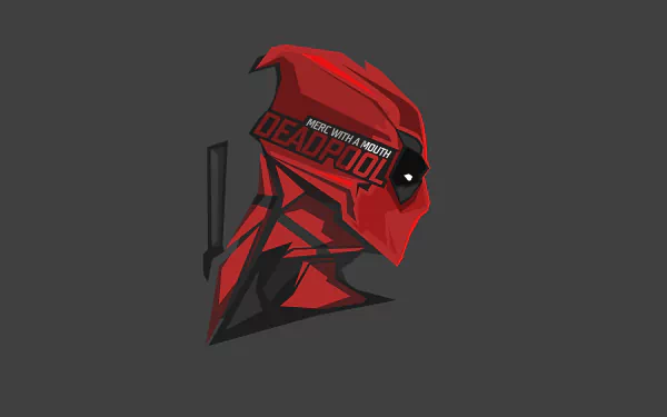 Comic-style Deadpool helmet design in vibrant red and black, rendered in 8K Ultra HD for a striking PC desktop wallpaper and background.