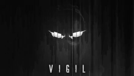 HD minimalist desktop wallpaper featuring Vigil from Tom Clancy's Rainbow Six: Siege. The dark background accentuates Vigil's iconic white mask and the title VIGIL at the bottom.