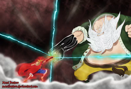 HD PC wallpaper featuring One Piece characters Chinjao and Monkey D. Luffy in an intense anime battle scene with dynamic lightning effects.