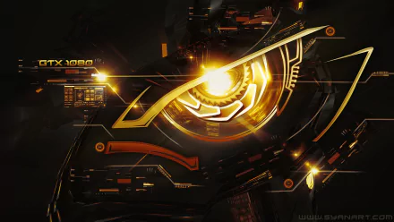 A striking 4K Ultra HD desktop wallpaper featuring Asus ROG technology, showcasing a futuristic design with vibrant gold tones and intricate details reminiscent of advanced gaming graphics.