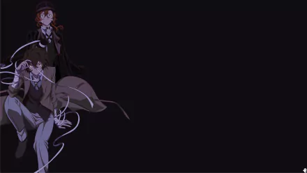 4K Ultra HD wallpaper featuring Osamu Dazai and Chuuya Nakahara from the anime Bungou Stray Dogs with a dark, minimalist background.