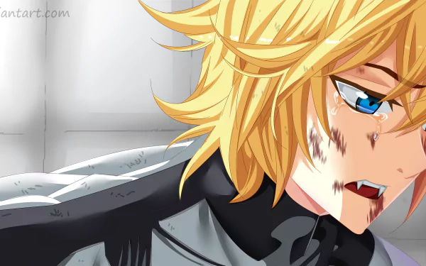 HD PC desktop wallpaper featuring Mikaela Hyakuya from the anime Seraph of the End, showcasing his intense expression and detailed blonde hair.