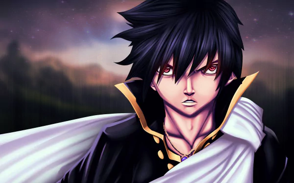 Zeref Dragneel from Fairy Tail is depicted in a vivid 4K Ultra HD anime wallpaper with intense red eyes and a flowing cloak against a blurred dark background.