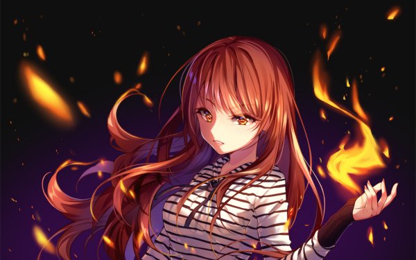 Anime Original Fire Brown Hair Brown Eyes Long Hair HD Wallpaper | Background Image