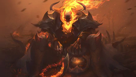 HD desktop wallpaper featuring Thresh from League of Legends, depicted in a dramatic, fiery tableau.