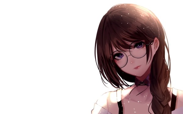 Anime Girl Long Hair Brown Hair Braid Glasses Purple Eyes HD Wallpaper | Background Image