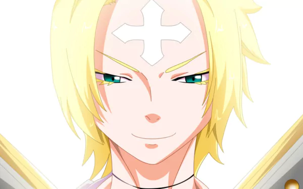 HD anime wallpaper featuring Larcade Dragneel from Fairy Tail, showcasing his confident expression and distinctive cross-shaped forehead mark.