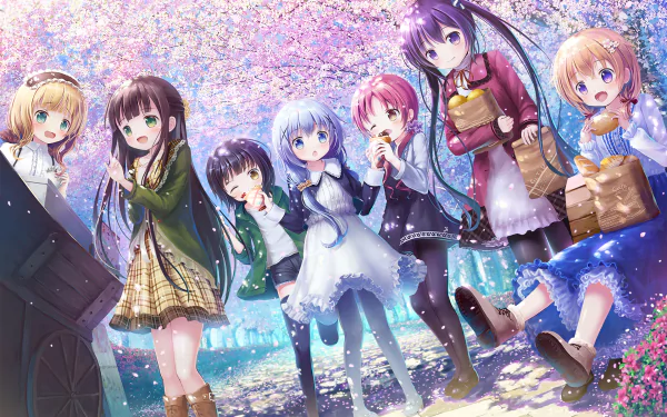 Kokoa Hoto Maya Jouga Chiya Ujimatsu Rize Tedeza Sharo Kirima Megumi Natsu Chino Kafū Anime Is the Order a Rabbit HD Desktop Wallpaper | Background Image