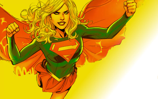 HD PC desktop wallpaper featuring DC Comics' Supergirl, Kara Zor-El aka Kara Danvers, flying confidently with her iconic red cape and emblem.