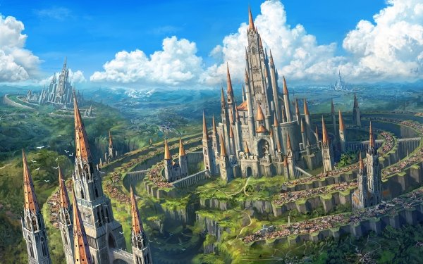 Fantasy Castle Castles Landscape Cloud City HD Wallpaper | Background Image