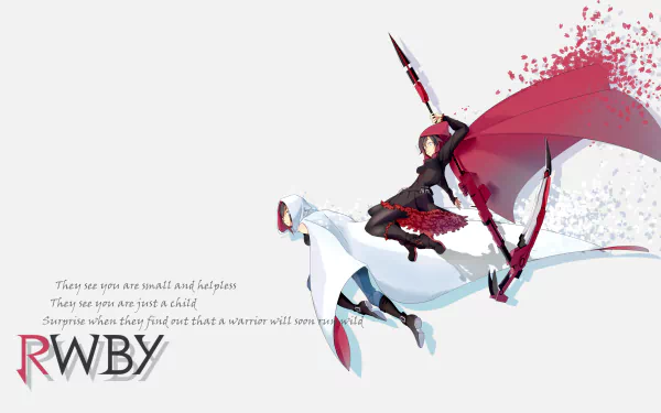 4K Ultra HD PC wallpaper featuring Ruby Rose and Summer Rose from RWBY in dynamic action poses with vibrant red and white color accents.