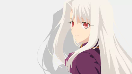 HD anime desktop wallpaper of Illyasviel Von Einzbern from Fate/Zero, featuring her white hair, red eyes, and a gentle smile.