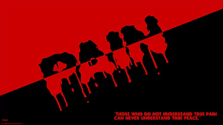 8K Ultra HD PC desktop wallpaper: dripping PAIN text over red and black diagonals with a small Naruto quote—anime artwork featuring Pain (Naruto).