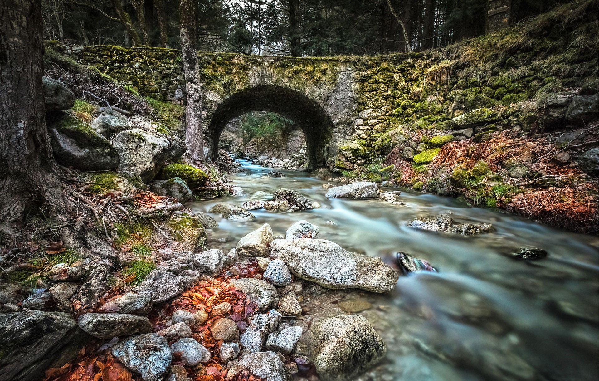 Download River Stream Stone Man Made Bridge HD Wallpaper