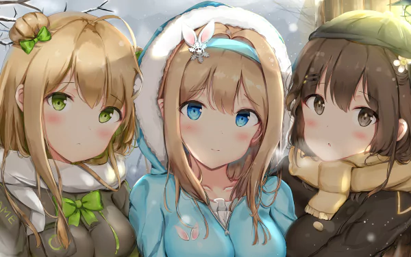 4K Ultra HD Girls Frontline wallpaper featuring Suomi, RFB, and K2 characters from the video game, showcasing detailed anime-style art and vibrant colors.