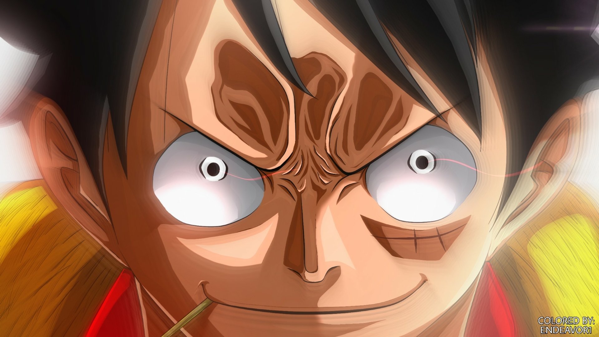 HD anime desktop wallpaper featuring Monkey D. Luffy from One Piece with an intense, determined expression and sharp details.