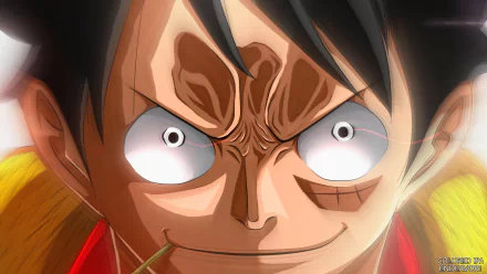 HD anime desktop wallpaper featuring Monkey D. Luffy from One Piece with an intense, determined expression and sharp details.
