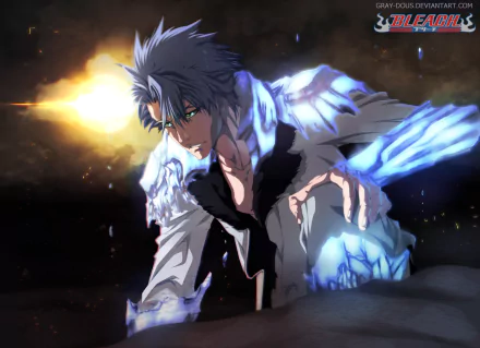 HD PC desktop wallpaper featuring Tōshirō Hitsugaya from the anime Bleach, showcasing his intense expression and icy powers in a dynamic scene.