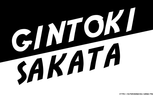 4K Ultra HD anime desktop wallpaper with bold black-and-white diagonal design and stylized Gintoki Sakata lettering — Gintama-themed background.