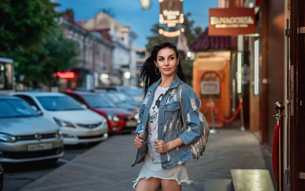 black hair jacket skirt depth of field woman model HD Desktop Wallpaper | Background Image