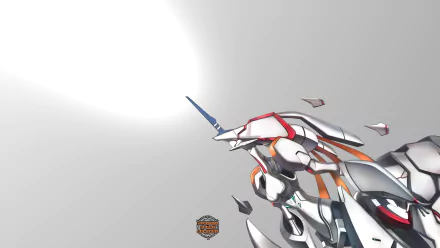 HD PC desktop wallpaper featuring a sleek mecha from the anime Darling in the FranXX against a minimalistic bright background.