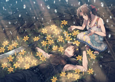 Aerith Gainsborough Zack Fair video game Crisis Core: Final Fantasy VII HD Desktop Wallpaper | Background Image