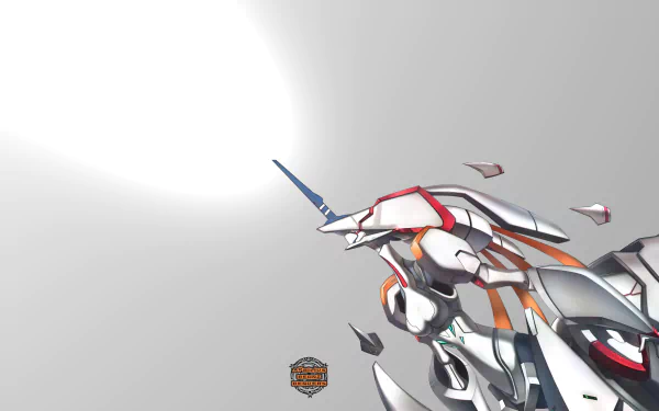 HD PC desktop wallpaper featuring a sleek mecha from the anime Darling in the FranXX against a minimalistic bright background.