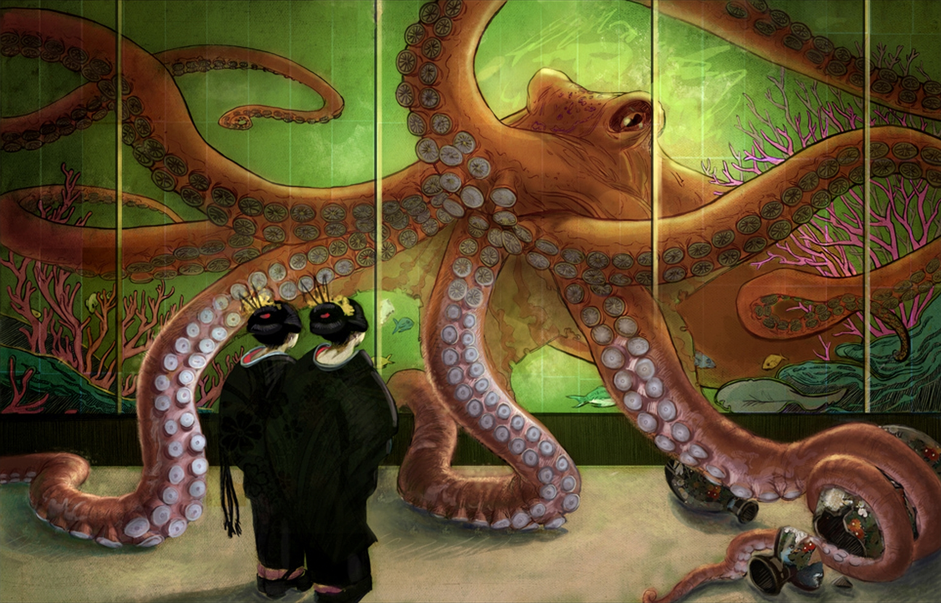 Octopus on HD desktop wallpaper.
