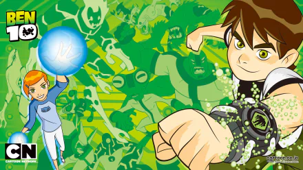 Ben Tennyson and Gwen Tennyson are featured in this vibrant HD wallpaper from the TV show Ben 10, showcasing their action-packed adventure with dynamic colors and exciting visuals.