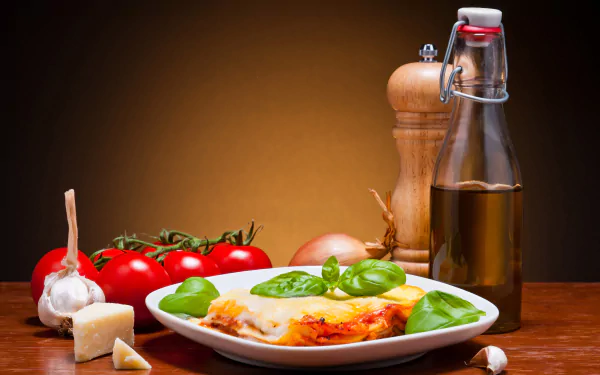 tomato oil still life food lasagna HD Desktop Wallpaper | Background Image