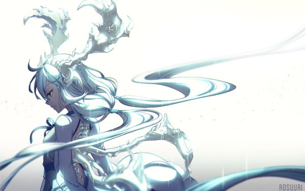Anime Girl White Hair Horns Long Hair HD Wallpaper | Background Image