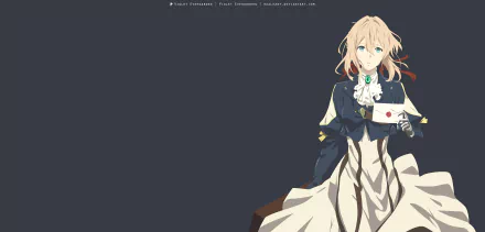 4K Ultra HD anime wallpaper featuring Violet Evergarden holding a letter against a dark background, designed as a PC desktop background.
