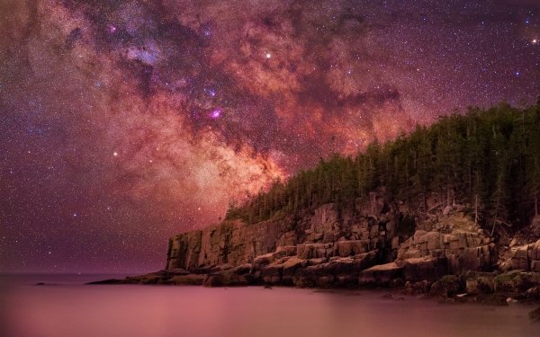 Nature Night Starry Sky Stars Sky Cliff HD Wallpaper | Background Image