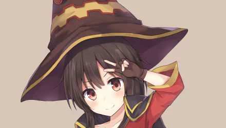HD anime desktop wallpaper featuring Megumin from KonoSuba - God’s blessing on this wonderful world!!, showcasing her iconic wizard hat and red outfit.