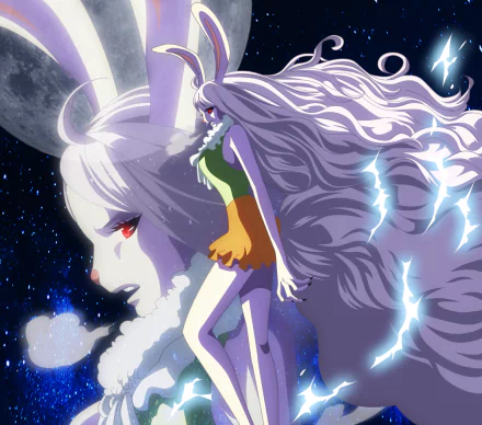 HD PC desktop wallpaper featuring Carrot from One Piece, depicted in vibrant anime style with flowing hair and a night sky background.