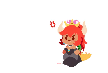 A vibrant HD desktop wallpaper featuring Bowsette, a character from video games, depicted with red hair, a crown, and a playful expression, exuding a fierce charm.