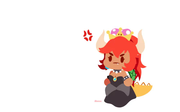 A vibrant HD desktop wallpaper featuring Bowsette, a character from video games, depicted with red hair, a crown, and a playful expression, exuding a fierce charm.