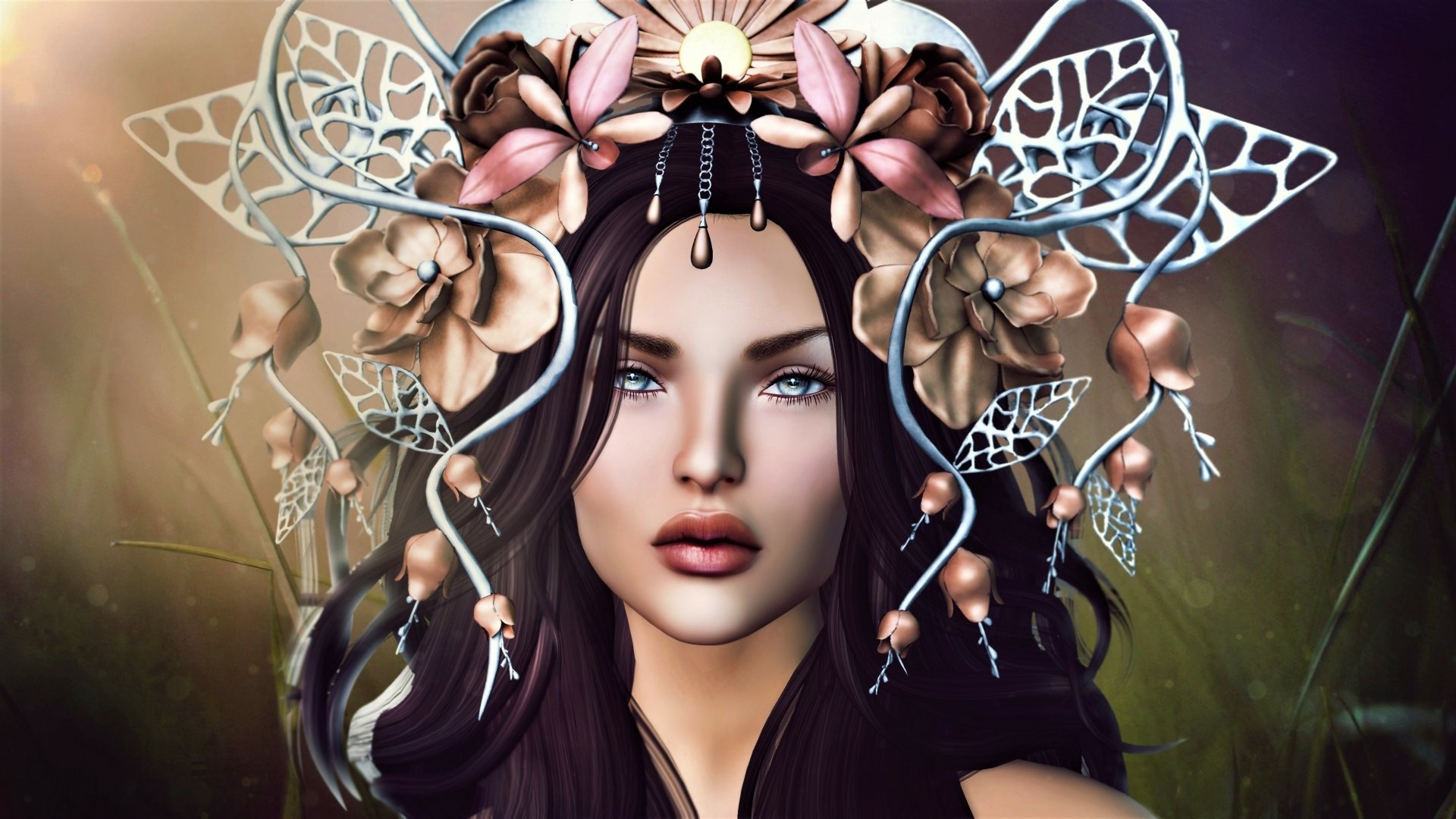 Download Purple Hair Flower Fantasy Woman 4k Ultra HD Wallpaper