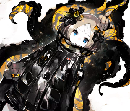 HD PC desktop wallpaper featuring Abigail Williams from Fate/Grand Order in detailed anime style with dark, cosmic-themed background elements.