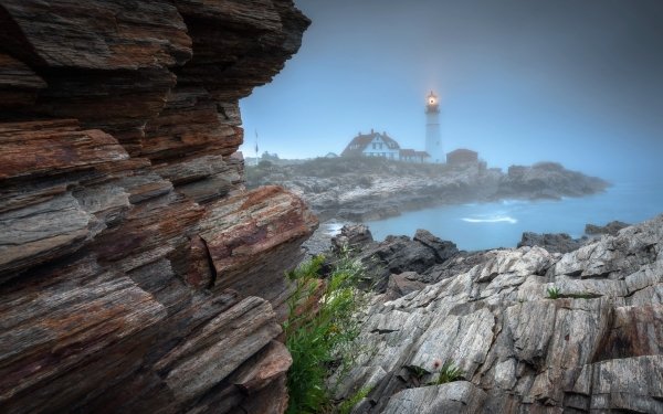 Man Made Lighthouse Fog Building HD Wallpaper | Background Image