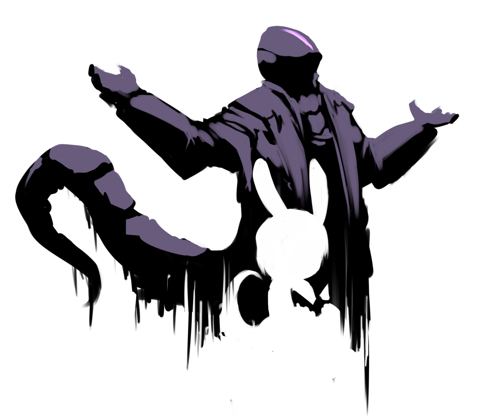 HD PC desktop wallpaper featuring a dark, stylized anime figure with a tail and rabbit silhouette, inspired by Made in Abyss.