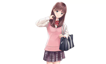 bag skirt brown hair smile school uniform Anime Original HD Desktop Wallpaper | Background Image