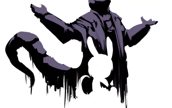 HD PC desktop wallpaper featuring a dark, stylized anime figure with a tail and rabbit silhouette, inspired by Made in Abyss.